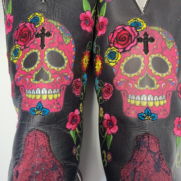 ARIAT Live Out Loud Pink Sugar Skull Gypsy Rose embroidered Cowboy Boots 7 7.5 - Picture 5 of 12